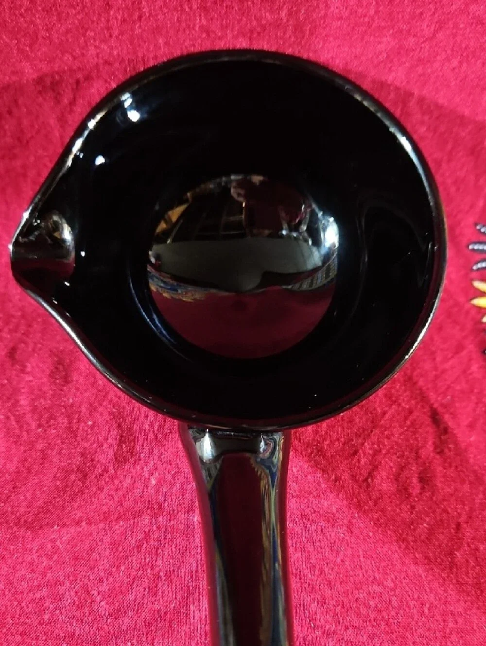 Black Glass Long-Handled Serving Ladle w/Pour Spout - Sleek Hand-Applied Handle